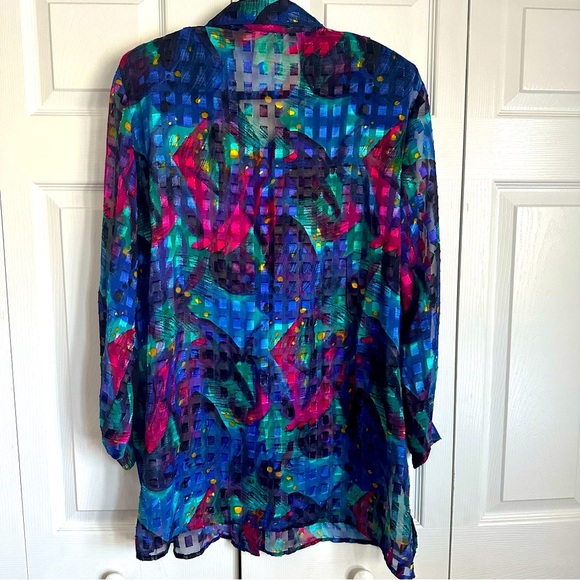 Vintage Studio C Womens Button Up Top Sz 18/20 Sheer Shimmery Metallic Abstract - Picture 2 of 14
